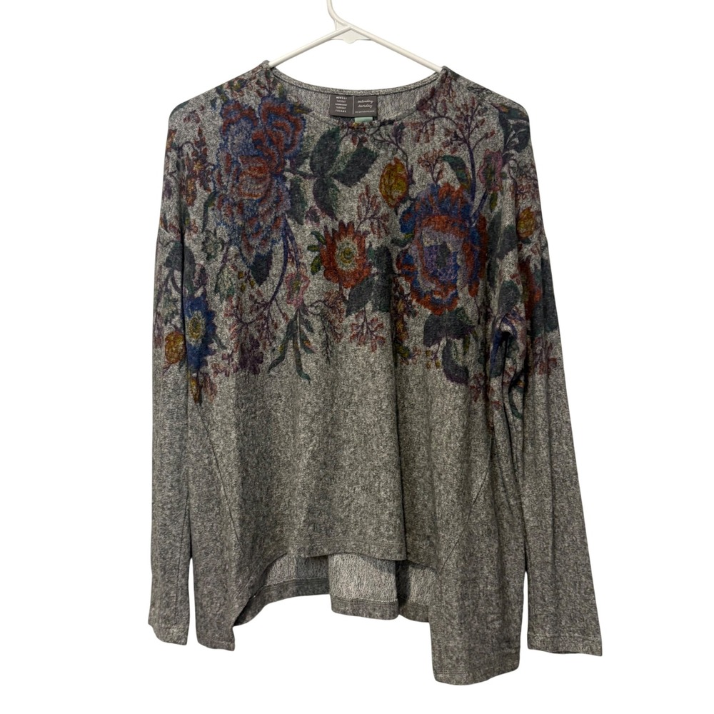 Saturday/Sunday Anthropologie Top Womens XS Gray Floral High-Low Long Sleeve